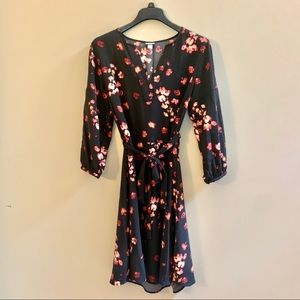 Black Floral Dress with Tie Waist